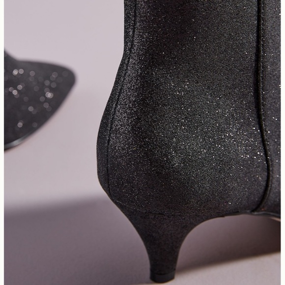 Anthropologie Black Glitter Kitten Heel Boots - Picture 4 of 8